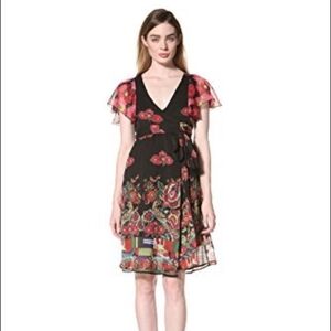 Desigual Vest Juliette Flutter Sleeve Wrap Dress Floral size 38